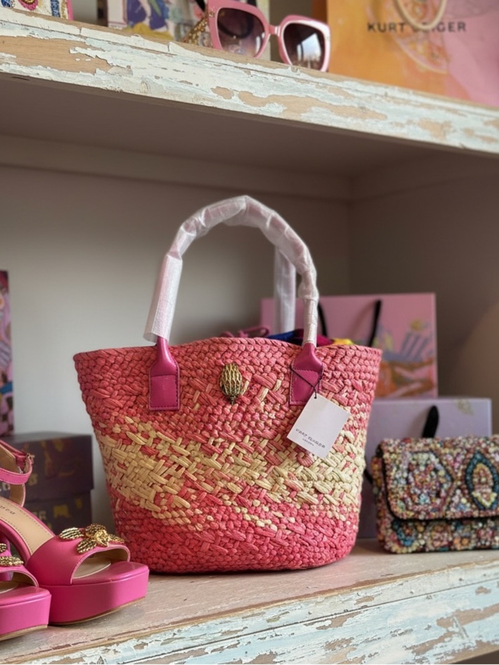 Kurt Geiger London Pink Woven Kensington Basket Tote Bag
NWT